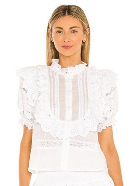 Anthropologie PLACE NATIONALE Le Roche White Eyelet Top